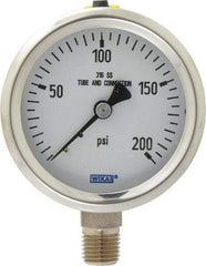 Wika - 2-1/2" Dial, 1/4 Thread, 0-200 Scale Range, Pressure Gauge - Lower Connection Mount, Accurate to 1.5% of Scale - Caliber Tooling