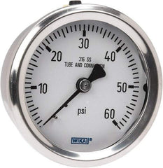 Wika - 2-1/2" Dial, 1/4 Thread, 0-60 Scale Range, Pressure Gauge - Center Back Connection Mount, Accurate to 1.5% of Scale - Caliber Tooling