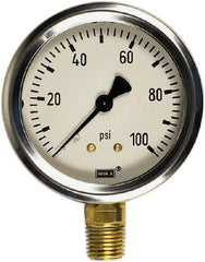 Wika - 2-1/2" Dial, 1/4 Thread, 0-400 Scale Range, Pressure Gauge - Center Back Connection Mount, Accurate to 1.5% of Scale - Caliber Tooling