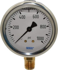 Wika - 2-1/2" Dial, 1/4 Thread, 0-1,000 Scale Range, Pressure Gauge - Lower Connection Mount, Accurate to 1.5% of Scale - Caliber Tooling