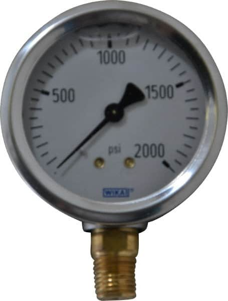 Wika - 2-1/2" Dial, 1/4 Thread, 0-2,000 Scale Range, Pressure Gauge - Lower Connection Mount, Accurate to 1.5% of Scale - Caliber Tooling