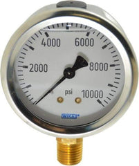 Wika - 2-1/2" Dial, 1/4 Thread, 0-10,000 Scale Range, Pressure Gauge - Lower Connection Mount, Accurate to 1.5% of Scale - Caliber Tooling