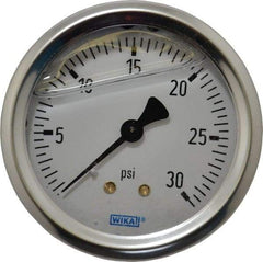 Wika - 2-1/2" Dial, 1/4 Thread, 0-30 Scale Range, Pressure Gauge - Center Back Connection Mount, Accurate to 1.5% of Scale - Caliber Tooling