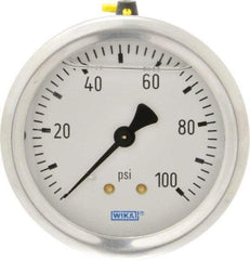 Wika - 2-1/2" Dial, 1/4 Thread, 0-100 Scale Range, Pressure Gauge - Center Back Connection Mount, Accurate to 1.5% of Scale - Caliber Tooling