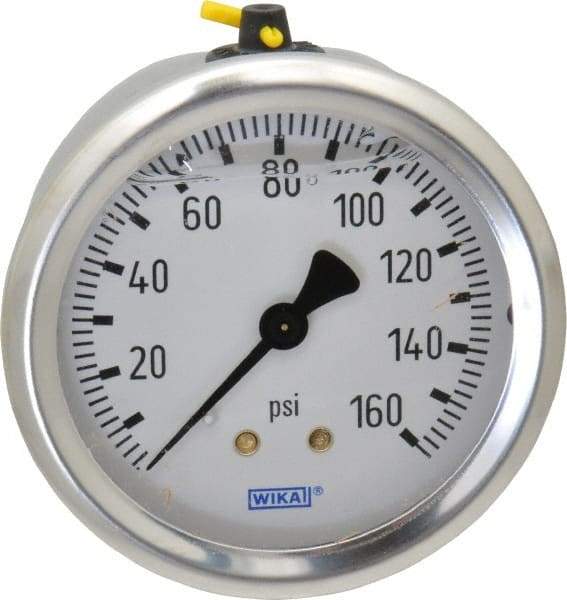 Wika - 2-1/2" Dial, 1/4 Thread, 0-160 Scale Range, Pressure Gauge - Center Back Connection Mount, Accurate to 1.5% of Scale - Caliber Tooling