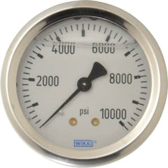 Wika - 2-1/2" Dial, 1/4 Thread, 0-10,000 Scale Range, Pressure Gauge - Center Back Connection Mount, Accurate to 1.5% of Scale - Caliber Tooling