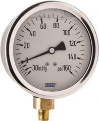 Wika - 4" Dial, 1/4 Thread, 30-0-160 Scale Range, Pressure Gauge - Lower Connection Mount, Accurate to 1% of Scale - Caliber Tooling