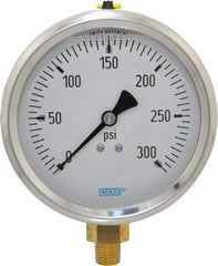 Wika - 4" Dial, 1/4 Thread, 0-300 Scale Range, Pressure Gauge - Lower Connection Mount, Accurate to 1% of Scale - Caliber Tooling