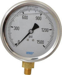 Wika - 4" Dial, 1/4 Thread, 0-1,500 Scale Range, Pressure Gauge - Lower Connection Mount, Accurate to 1% of Scale - Caliber Tooling