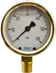 Wika - 2-1/2" Dial, 1/4 Thread, 0-60 Scale Range, Pressure Gauge - Lower Connection Mount, Accurate to 1.5% of Scale - Caliber Tooling