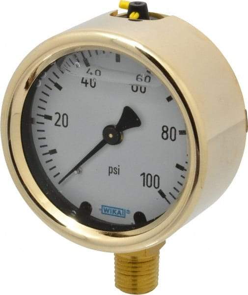 Wika - 2-1/2" Dial, 1/4 Thread, 0-100 Scale Range, Pressure Gauge - Lower Connection Mount, Accurate to 1.5% of Scale - Caliber Tooling