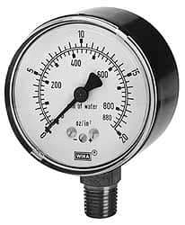 Wika - 2-1/2" Dial, 1/4 Thread, 0-5 Scale Range, Pressure Gauge - Center Back Connection Mount, Accurate to 1.5% of Scale - Caliber Tooling