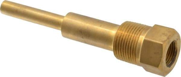 Alloy Engineering - 6 Inch Overall Length, 1 Inch Thread, Brass Standard Thermowell - 4-1/2 Inch Insertion Length - Caliber Tooling