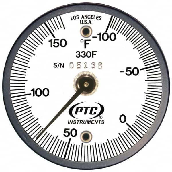 PTC Instruments - -100 to 160°F, 2 Inch Dial Diameter, Dual Magnet Mount Thermometer - 2° Division Graduation - Caliber Tooling