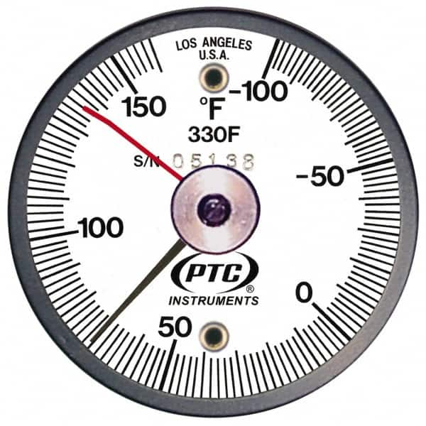 PTC Instruments - -100 to 160°F, 2 Inch Dial Diameter, Dual Magnet Mount Thermometer - 2° Division Graduation - Caliber Tooling