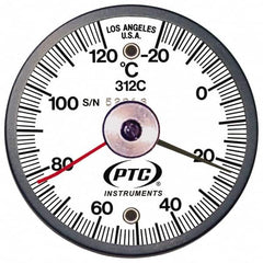 PTC Instruments - -20 to 120°C, 2 Inch Dial Diameter, Dual Magnet Mount Thermometer - 1° Division Graduation - Caliber Tooling