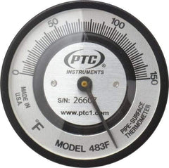 PTC Instruments - 150°F, 2 Inch Dial Diameter, Pipe Surface Spring Held Thermometer - 2° Division Graduation - Caliber Tooling