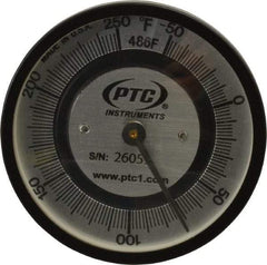 PTC Instruments - -50 to 250°F, 2 Inch Dial Diameter, Pipe Surface Spring Held Thermometer - 2° Division Graduation - Caliber Tooling