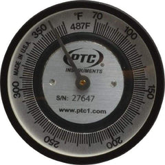 PTC Instruments - 70 to 370°F, 2 Inch Dial Diameter, Pipe Surface Spring Held Thermometer - 2° Division Graduation - Caliber Tooling