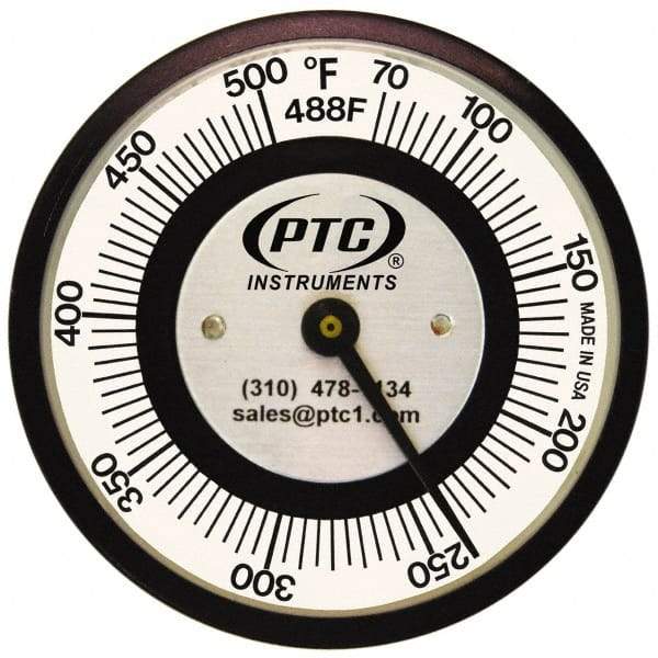 PTC Instruments - 70 to 500°F, 2 Inch Dial Diameter, Pipe Surface Spring Held Thermometer - 5° Division Graduation - Caliber Tooling