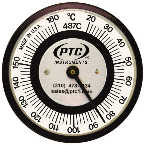 PTC Instruments - 20 to 180°C, 2 Inch Dial Diameter, Pipe Surface Spring Held Thermometer - 2° Division Graduation - Caliber Tooling