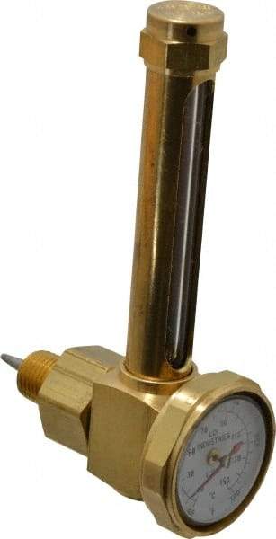 LDI Industries - 2-3/4 Inch Long Sight, 1/4 Inch Thread Size, Buna-N Seal Elbow With 1-3/8 Inch Dial Thermometer, Vented Oil-Level Indicators and Gauge - 4-1/4 Inch Length to Center of Base - Caliber Tooling