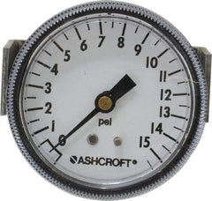 Ashcroft - 2-1/2" Dial, 1/4 Thread, 0-15 Scale Range, Pressure Gauge - Center Back Connection Mount - Caliber Tooling