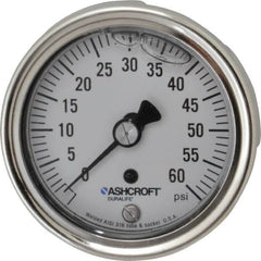 Ashcroft - 2-1/2" Dial, 1/4 Thread, 0-60 Scale Range, Pressure Gauge - Center Back Connection Mount, Accurate to 1% of Scale - Caliber Tooling