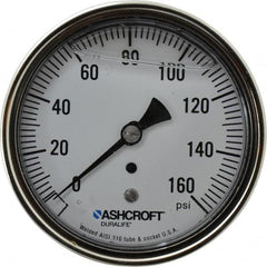 Ashcroft - 3-1/2" Dial, 1/4 Thread, 0-160 Scale Range, Pressure Gauge - Center Back Connection Mount, Accurate to 1% of Scale - Caliber Tooling