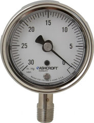 Ashcroft - 2-1/2" Dial, 1/4 Thread, 30-0 Scale Range, Pressure Gauge - Lower Connection Mount, Accurate to 1% of Scale - Caliber Tooling