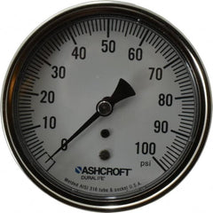 Ashcroft - 3-1/2" Dial, 1/4 Thread, 0-100 Scale Range, Pressure Gauge - Center Back Connection Mount, Accurate to 1% of Scale - Caliber Tooling