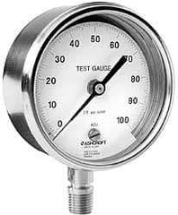 Ashcroft - 3" Dial, 1/4 Thread, 0-150 Scale Range, Pressure Gauge - Lower Connection Mount, Accurate to 0.5% of Scale - Caliber Tooling