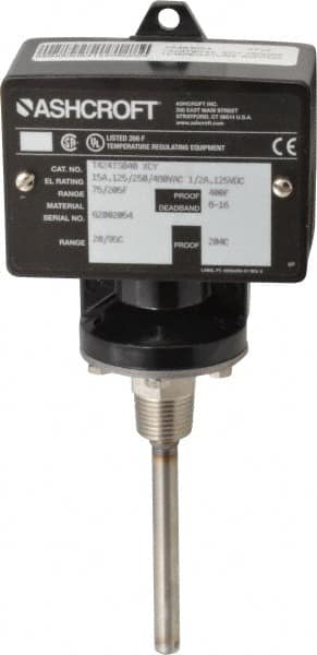 Ashcroft - 75 to 205°F, Watertight Single Setpoint Temp Switch - 4 Inch Rigid Stem - Caliber Tooling