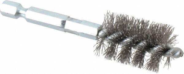 Schaefer Brush - 5/8 Inch Inside Diameter, 13/16 Inch Actual Brush Diameter, Carbon Steel, Power Fitting and Cleaning Brush - 1/4 Shank Diameter, 3-1/8 Inch Long, Hex Shaft Stem, 3/4 Inch Refrigeration Outside Diameter - Caliber Tooling