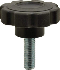 Gibraltar - 2.48" Head Diam, 8 Point Lobed Knob - 1/2-13 Stem, Polypropylene Inner/TPE Overmold, Black - Caliber Tooling