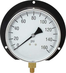 Value Collection - 6" Dial, 1/4 Thread, 0-160 Scale Range, Pressure Gauge - Lower Connection, Rear Flange Connection Mount, Accurate to 3-2-3% of Scale - Caliber Tooling