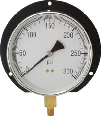 Value Collection - 6" Dial, 1/4 Thread, 0-300 Scale Range, Pressure Gauge - Lower Connection, Rear Flange Connection Mount, Accurate to 3-2-3% of Scale - Caliber Tooling