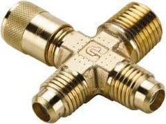 Parker - 1/4-18 Male Pipe, 500 Max psi, 5/16" Tube OD, Forged Male Cross Access Valve - Brass - Caliber Tooling