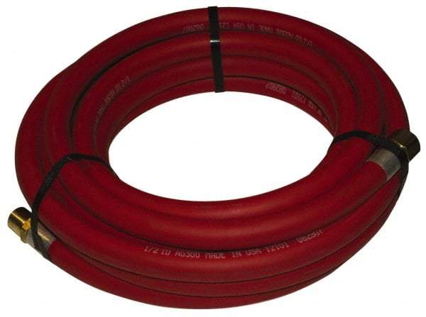 Alliance Hose & Rubber - 1" ID x 25/64" OD 25' Long Multipurpose Air Hose - MNPT x FNPT(Swivel) Ends, 300 Working psi, -40 to 190°F, 1" Fitting, Red - Caliber Tooling