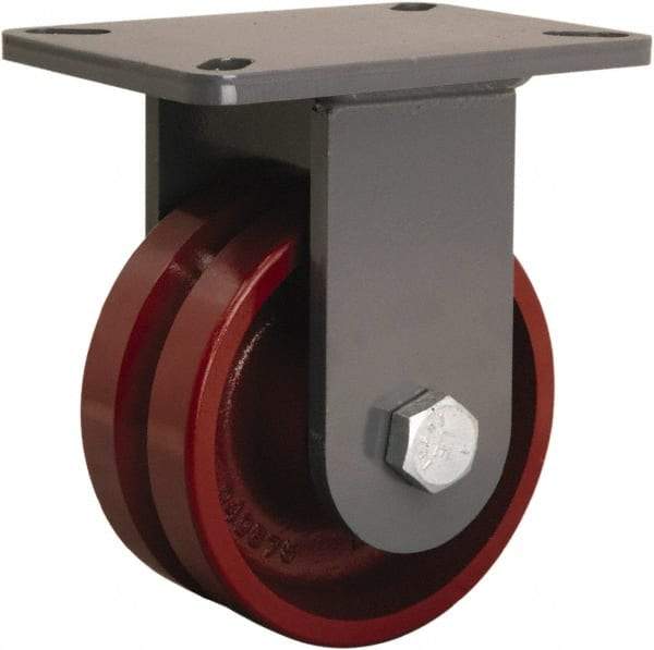 Hamilton - 6" Diam x 2-3/4" Wide, Iron Rigid Caster - 2,500 Lb Capacity, Top Plate Mount, 5-1/4" x 7-1/4" Plate, Straight Roller Bearing - Caliber Tooling