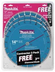 Makita - 14" Diam, 20mm Arbor Hole Diam, Wet & Dry Cut Saw Blade - Diamond-Tipped, Standard Round Arbor - Caliber Tooling