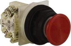 Schneider Electric - 30mm Mount Hole, Extended Straight, Pushbutton Switch with Contact Block - Red Pushbutton, Momentary (MO) - Caliber Tooling