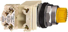 Schneider Electric - 30mm Mount Hole, Extended Straight, Pushbutton Switch - Amber Pushbutton, Illuminated, Momentary (MO) - Caliber Tooling