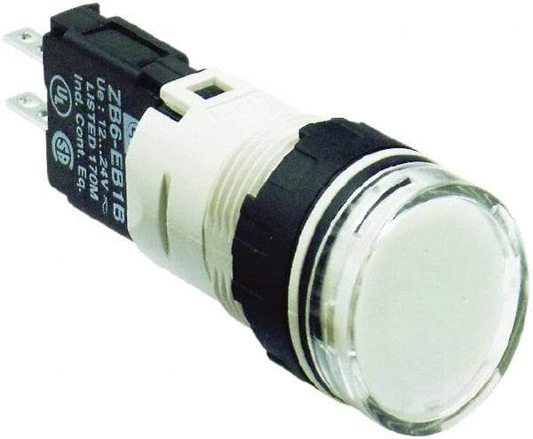 Schneider Electric - 12-24 VAC/VDC White Lens LED Pilot Light - Round Lens, Quick Connect Connector, 18mm Wide, Vibration Resistant - Caliber Tooling