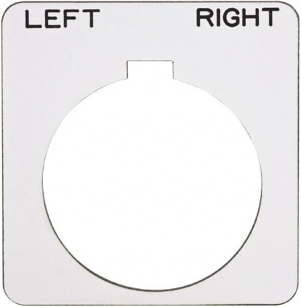 Schneider Electric - Square, Plastic Legend Plate - Left-Right - White Background, Black Letters, 1.22 Inch Hole Diameter, 1-3/4 Inch Square - Caliber Tooling