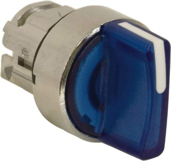 Schneider Electric - 22mm Mount Hole, 3 Position, Handle Operated, Selector Switch - Blue, Momentary (MO), Illuminated, Shock, Vibration and Water Resistant - Caliber Tooling