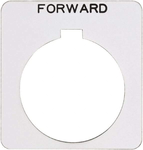 Schneider Electric - Square, Plastic Legend Plate - Forward - White Background, Black Letters, 1.22 Inch Hole Diameter, 1-3/4 Inch Square - Caliber Tooling