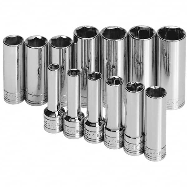 SK - 3/8" Drive Deep Socket Set - 7 to 19mm, Metric Measurement Standard - Caliber Tooling