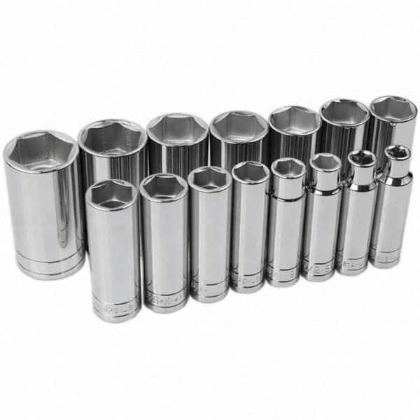 SK - 1/2" Drive Deep Socket Set - 3/8 to 1-1/4", Inch Measurement Standard - Caliber Tooling