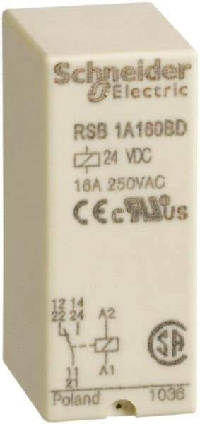 Schneider Electric - 4,000 VA Power Rating, Electromechanical Plug-in General Purpose Relay - 16 Amp at 250 VAC & 28 VDC, 1CO, 24 VDC - Caliber Tooling